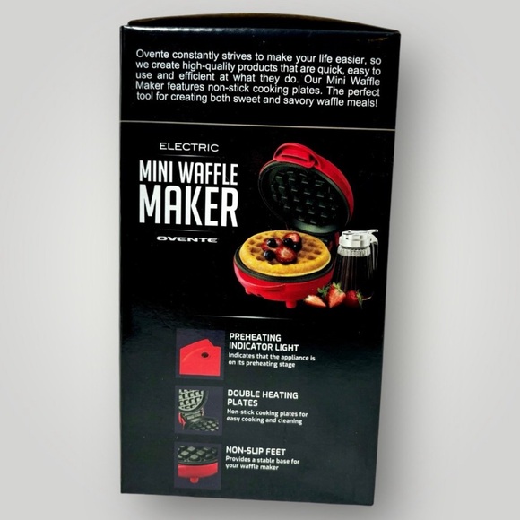 Ovente Electric Mini Waffle Maker, 4-Inch Non-Stick Plates, Red! - Picture 5 of 6